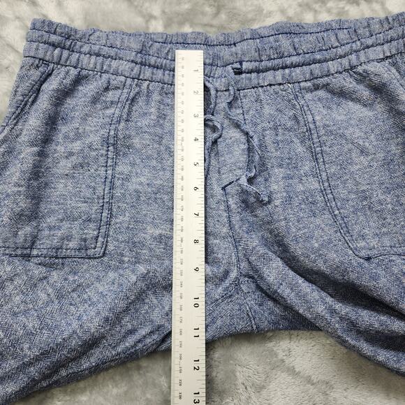 Old Navy Pants Womens M Blue Linen Blend Pull On Crop Cuffed Leg Drawstring - Picture 9 of 12